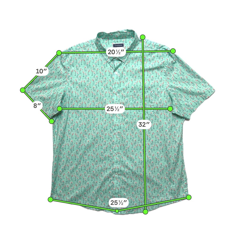 Club Room Button Up Shirt Mens XXL Green Flamingo Tropical Print Short Sleeve - Picture 11 of 16
